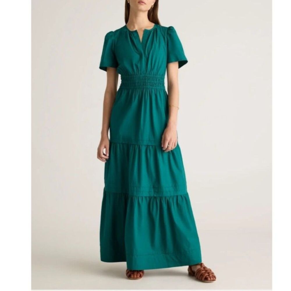 Quince Garden Green Tiered Maxi Dress Size XL Cotton Boho Cottagecore